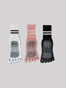 1/3/5 Pairs Five Toe Yoga Socks, Non-Slip Professional Women Pilates Socks, New Non-Slip Socks, Suitable For All Seasons, Mid-Calf - Multicolor - View 21