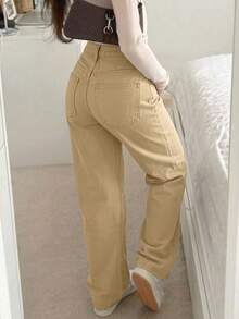 Women's Casual Straight-Leg Jeans, Versatile Suitable For All Seasons Spring - Khaki - View 2