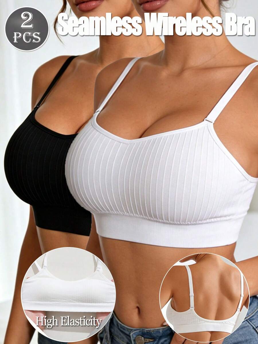 2pcs Women's Backless Bra, Casual Comfortable Wireless Wave Edge Ruffle Bandeau Style Lingerie With Removable Padding - Multicolor - View 1