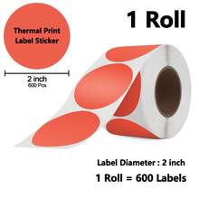 2 Inch Color Circle Thermal Sticker Label, Self-Adhesive Round Direct Thermal Label For Logo Design, QR Code, White Pink Green Yellow, 600Sheets/Roll - View 13