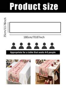1pc 35*180cm/13.78*70.87inch Christmas Decorative Polyester Table Runner, Christmas Tree, Snowflake, Poinsettia, Bell, Gift Box, Bow, Snowman, Red Berry, Santa Claus Cartoon Pattern Design, Suitable For Home Dining Table Holiday Decor, Festive Atmosphere Christmas Tablecloth, Desktop Decorative Fabric - Multicolor - View 2