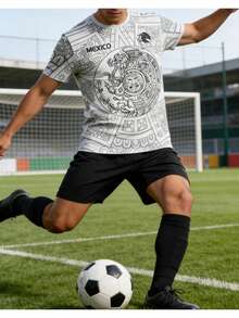 Camiseta fútbol hombre estilo mexicano, cuello redondo, tejido transpirable.Ideal partidos, entrenamiento y uso casual.Talla regular.Diseño impreso, sin textura. - Blanco - Ver 2
