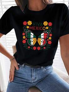 NEW Women's Cami With Mexican Flag Design - "Viva México" Design, With Marigold And Cactus Flower Prints - Soft And Breathable 100% Cotton Casual Garment For Everyday Wear - 黑色 - 查看 1