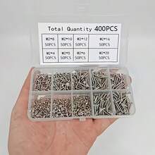 400 Self-Tapping Screw Wood Screw Kit, Including Eight M2 Size Screws M2 Cross-Disk Head Steel Plate Screws, Self-Tapping Screw Mix Kit, Metal Material, Nickel Exterior Finish, Flat Head Style - A - View 8