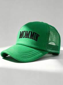 1件裝 "MOMMIN'" 印花卡車司機棒球網帽，可調節扣環，圖形設計，適合夏季、海灘、度假、旅行，男女通用帽子 - 彩色 - 查看 9