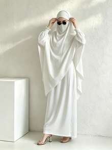 2件組 穆斯林女裝 寬鬆舒適祈禱頭巾 Khimar + 長袍 Abaya，適合女性日常穿著與祈禱，四季皆宜 - 彩色 - 查看 2