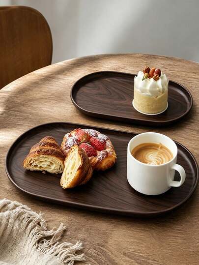 1pc Black Walnut Wood Grain Oval Tray, Small Tea Cup Plate, Snack Cake Dessert Dish, Storage Tea Tray, Suitable For Hotel, Meals, Coffee, Tea, Other, Can Be Used For Halloween, Easter, New Year, Housewarming Gift