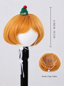 6 Inch Pet Costume Wig - Orange Bob Wig For Dogs | Synthetic Machine-Made Pet Wig | Adjustable Drawstring Design | Cute Cosplay Hairpiece For Pet Parties, Photo Shoots & Daily Dress-Up, Halloween - Orange - View 2