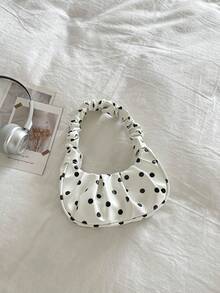 Mini Small Bag Polka Dot Pattern Contrast Color Women's Pleated Handbag Solid Color Cloud Crescent Bag - White - View 3
