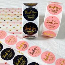 1 Roll Gold Foil Thank You Order Stickers, Round English Thank You Self-Adhesive Labels, Scrapbook Decoration Stationery, Express Package Gift Box Sealing Thank You Stickers - View 1