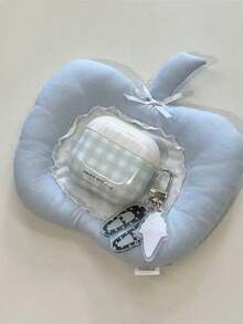 Casing Pelindung Motif Kotak-kotak Biru Segar untuk AirPods 4, Pro 1/2/3, Casing Pelindung Lembut Full Cover untuk Earphone Bluetooth Nirkabel dengan Gantungan Sepatu Balet - Baby Blue - View 4