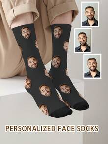 1 Pair Customized Face Pattern Socks, Customizable Photo Socks, Personalized Printed Socks, Funny Face Socks, Custom Pattern Socks, Print Any Face Pattern On Socks, Anniversary Gift, Valentine's Day Gift, Unique Birthday Gift, Customized Collectible Gift - Multicolor - View 3