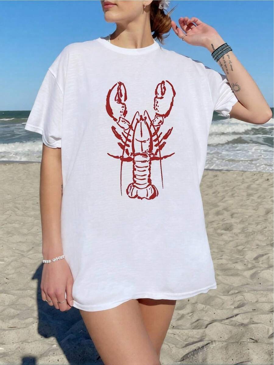 YOCASA Women's Summer T-Shirt With Round Neck And Short Sleeves, Oil Painting Print With Floral Heart And Letter Design, Casual, Simple And Sporty Style For Everyday Wear - YH276-白色 - 查看 1