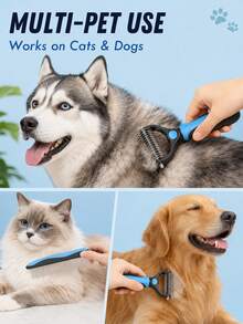 Pet Grooming Comb, Stainless Steel Undercoat Rake And Detangling Comb, Suitable For Cats And Dogs, Ergonomic Deshedding Tool, Removes Loose Hair, Mats And Knots, Summer Hair Care Essential - Multicolor - View 6