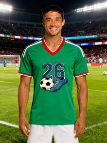JOOCAR 1 Pieza Camiseta De Fútbol Retro Con Zapatilla Y Balón, Número 26 Estilo México, Ropa Deportiva Atlética Transpirable Con Estampado Gráfico Frontal Único - Multicolor - Ver 1
