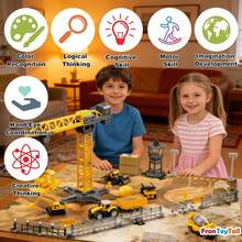 Construction Truck Toys With Sand Playset, Excavator Bulldozer Dump Truck Crane Toy, Construction Site With Play Mat & Accessories, Engineering Theme Gift For Kids Boys Girls Age 3+ - Yellow - View 4