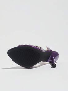 Women's High Heel Sandals With Fan-Shaped Pearl & Rhinestone Decor, Single Strap Back Strap, Stiletto Heel, Round Toe Open Toe Asymmetric Water Drop Heel Slip-On Elegant Summer Shoes, Fashion Party Glamorous Sexy Ball Banquet High Heels, Light Luxury Style Elegant Women's Sandals, Purple High Heels, Women's Sandals - Purple - View 8
