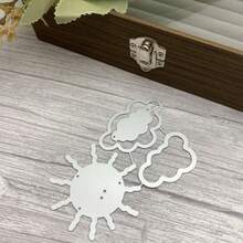太陽與雲朵卡片製作切割模具，金屬剪貼簿模具，DIY背景框架手工壓花模板，紙張/相簿藝術工具 - 銀白色 - 查看 5