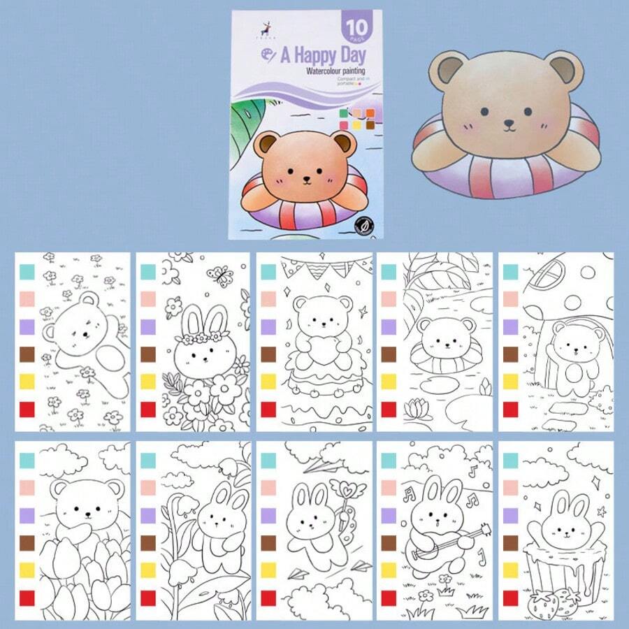 Children's Watercolor Painting Book With Paints, Drawing And Coloring Book, Painting Paper, Memo Pads, Watercolor Coloring Book Back To School