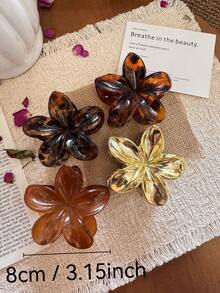 4pcs Large 8cm/3.15in Light Leopard, Dark Leopard, Gold And Light Brown Floral Design Hair Clips, Suitable For Women, Elegant, Minimalist, Versatile, Suitable For Daily, Casual, Party, Beach, Vacation, Hairstyle Design, Face/Hair Washing, Makeup, Clothing Accessories, Spring Hair Claw, Summer Hair Claw, Autumn Hair Accessory, Winter Hair Claw - Multicolor - View 2