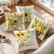 4pcs Watercolor Lemon Pattern Single-Sided Printed Pillow Covers/Cushion Covers, Multi-Scene Atmosphere Decor Pillow Covers Suitable For Living Room Sofa Bedroom, Without Pillow Insert, 40x40cm/45x45cm/50x50cm - Multicolor - View 6