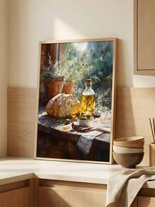 1pc A Taste Of Italy, Rustic Kitchen Still Life With Bread, Olive Oil & Herbs, Ideal Gift,Suitable For Bedroom,Living Room,Kitchen, Restaurant, Wall Arts,Wall Decor,Home Decor,Room Decor,Canvas Wall Art,Posters, Wall Art With Frame, Optional Frame - 1PCS - View 5