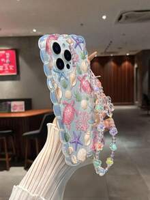 海星彩繪扭曲波浪邊透明手機殼附手鍊，平面印刷防摔時尚可愛，適用 17/17 Pro/17 Pro Max/16/16 Pro/16 Pro Max/16 Plus/14/15/XS/XR，10 款，新款防摔 78P/78GES2 印花，Max，相容 Apple P15 Pro Max/P14/P13/P12/P11，加厚軟殼全包創意手機殼 - 彩色 - 查看 5