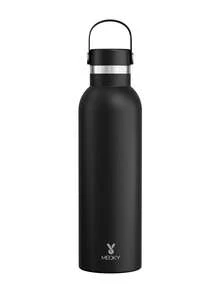 Meoky 26oz/750ml 真空保溫不鏽鋼水壺，大容量旅行水瓶，附攜帶手柄蓋，熱飲冷飲保溫，適用於登山、露營、戶外運動與日常使用 - 黑色 - 查看 8