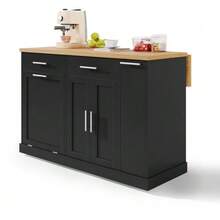 Kitchen Island On Wheels With Fold-Down Worktop, Serving Cart With Bin, 4-Tier Spice Rack, 2 Drawers And Lockable Casters, 120 * 45 (70) * 93 Cm - 黑色 - 查看 8