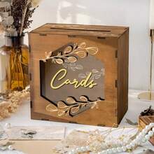 1pc Brown Card Box With Acrylic Window, Designed For Wedding Reception Gift Cards, Also Suitable For Birthday Party And Rustic Wedding Decor - 1PC - View 2