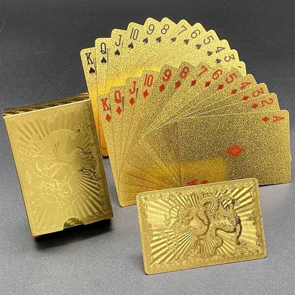 1 Deck - Gold Plastic PVC Playing Cards, Waterproof, Fold-Resistant, Thickened, Durable, Cool Gold Playing Cards - Ideal Choice For Christmas, Halloween, Thanksgiving Gifts And Game Nights. Fashionable And Durable, Perfect Choice For Holiday Travel Gifts. Party Games And Event Supplies. Convenient And Practical, Sturdy And Durable. Festival And Party Supplies, Beautiful And Practical.