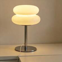 Bauhaus Style LED Desk Lamp, Dimmable Modern Bedside/Desk Lamp, USB Powered, Double-Layer Bread-Shaped Lampshade, Button Brightness Adjustment, Suitable For Bedroom, Living Room, Dining Room, Minimalist Home Decor, Housewarming And Holiday Decoration Gift - White - View 1