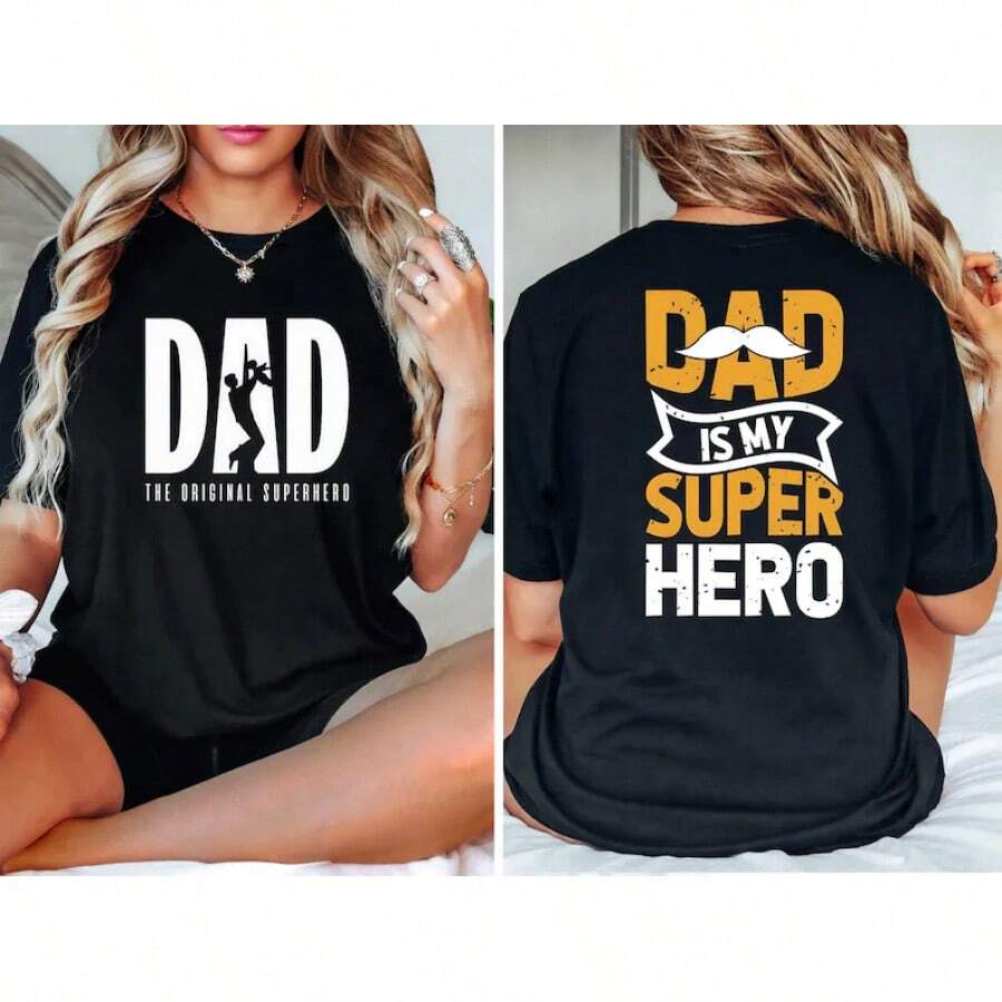 Dad Is A Superhero T Shirt:Original Design And My Hero Pattern T Shirt - Black - View 1