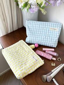 AGG 女用皺褶刺繡蝴蝶結小化妝包，內包，便攜旅行盥洗包，手提包，多功能護膚品收納包，女性衛生棉收納包，送給媽媽、女友的禮物，學生筆袋 - 彩色 - 查看 6