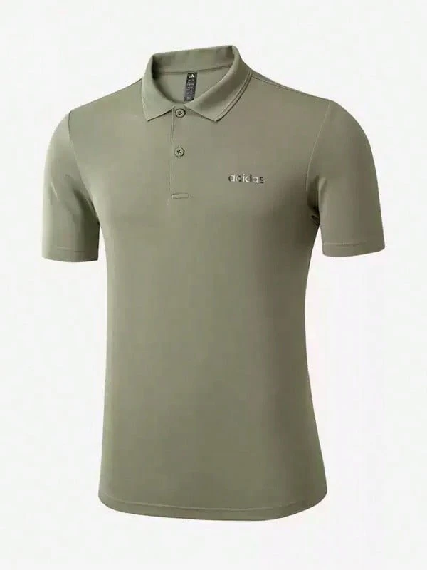 Adidas 男士新款休閒快乾翻領短袖 Polo 衫 - 橄欖綠 - 查看 1