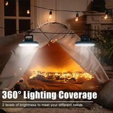 1PC/2PCS Multi-Functional Tent Lamp With Built-In Powerful Light Fan, Type-C Charging, LED Display With Three-Speed Wind And Light Adjustment, Magnetic Hook For Portable Design. - A - View 2