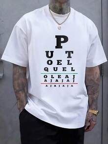 Gráfico en forma de tabla óptica con letras que simulan una prueba de visión transmitiendo humor y un mensaje divertido que causa curiosidad y conversación camiseta de hombre 100% algodón có - Blanco - Ver 1