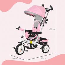 HOMCOM Triciclo Evolutivo para Bebés 6 en 1 Triciclo para Niños de 1-5 Años Bicicleta para Niños con Toldo Plegable Mango Telescópico Desmontable Cinturón de protección y Cesto 95x50x106 cm - Rosa - Ver 7