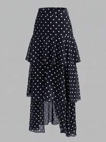 Rok A-Line Chiffon Wanita Warna Hitam & Putih Kontras dengan Rumbai dan Hem Asimetris, Gaya Kasual, Kencan, Pertemuan Sosial Ringan, Gaya Elegan Prancis - Hitam dan Putih - View 3