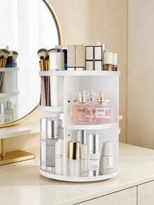 Organizador de cosméticos giratorio 360° DIY ajustable, soporte giratorio para maquillaje, caja de almacenamiento de cosméticos de gran capacidad, soporte para brochas de maquillaje, adecuado para mesa de tocador (transparente) - Multicolor - Ver 14