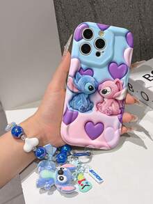 Disney Has Authorized, Phone Case - Chain Set, The Stitch Lilo & Stitch 3D Phone Case Plus A Silicone 3D Stitch Bracelet With Metallic Ring Removable Bracelet, Stitch And Angel Pattern, Compatible With Iphone17/16/15/14/13/12/28/XS/XR/X Plus Pro Max, A Stylish Cartoon Phone Case, The Perfect Gift Choice, Phone Protection, Durable Phone Cover, Great Gift For Friends And Family. - White - View 6