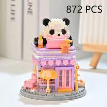 Mini Panda House Street Scene Store Building Set, Cute Panda Coffee House Building Blocks Toy, Miniature Building Blocks Toy Model, Creative Panda Animal Building Blocks Toy, Home Decor, Birthday, Halloween, Thanksgiving, Christmas Gift, 800+ Pieces - Multicolor - View 13