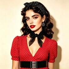 Set de 4 piezas de accesorios vintage de los años 50 para mujer | Gafas de ojo de gato retro, pañuelo, diadema y pendientes de lunares, perfecto para fiestas temáticas vintage y eventos de Halloween - Multicolor - Ver 2