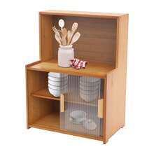 GRANDMEI 45cm Kitchen Storage Cabinet with Sliding Doors, Freestanding Countertop Adjustable Shelves Bamboo Organizer for Dishes, Spices, Cups,22lbs/Shelf (Tawny, Semi-Clear) - Braun, Halbtransparent - Übersicht 10