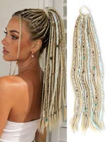 24 Inch 15-Strand Bohemian Style Braided Ponytail Wig, Handmade Dreadlocks, Boxing Crochet Braids, Beaded Hair Accessories, Colorful Braided Hair - Multicolor - View 13