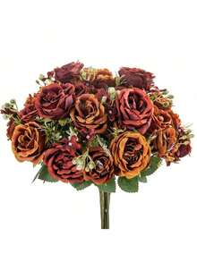 1/3pcs Artificial Peony Silk Ball Bouquet Artificial Rose Fake Flowers, Suitable For Spring/Autumn Decoration, Wedding, Home, Restaurant, Kitchen, Back To School Season, Outdoor Decoration, Autumn Decoration - Orange - View 4