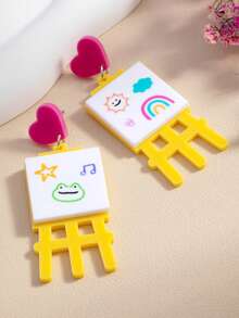 1pc Back To School Cute Cartoon Drawing Board Earring Mini Stand Sun Rainbow Cloud Heart Earring - Multicolor - View 2