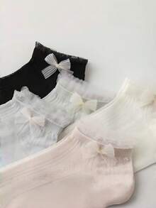 4 đôi tất ngắn phong cách ballet ngẫu nhiên, điểm nhấn nơ mỏng, xuân/hè - Nhiều màu - Xem 2