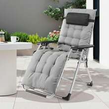 Zero Gravity Chair, Reclining Camping Lounge Chair For Indoor, Reclining Patio Chairs With Cup Holder Trays And Removable Cushion, Folding Recliner For Outdoor, Black - Grey - View 1