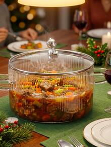 Transparent Glass Stew Pot With Double Handles, High Borosilicate Heat-Resistant Cookware, Suitable For Open Flame And Microwave, Silver Bear Handle Seafood Universal Salad Fruit Milk Soup Pot, Sauce Pot, Tableware, Wedding Dinner Party Home Christmas Gift - View 3